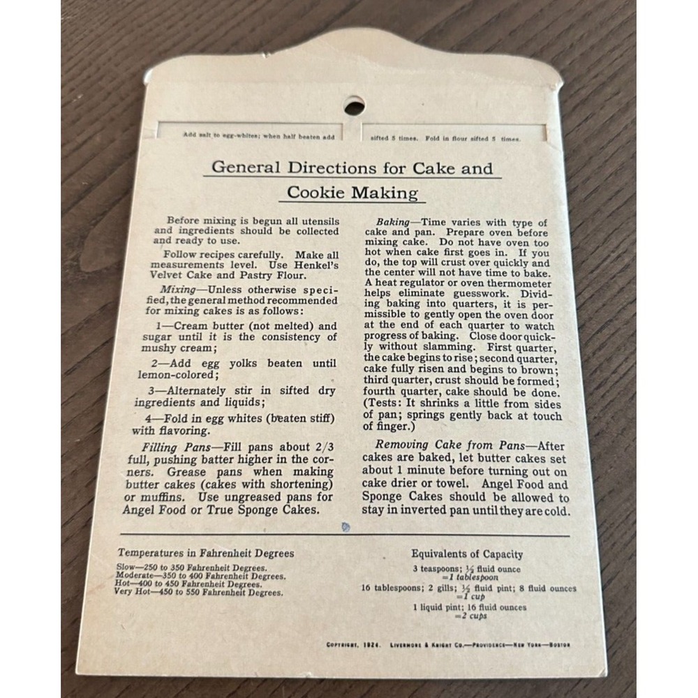 Henkel's Cake Chart Instructions ca. 1930s Vintage Baking Ephemera - Picture 2 of 2